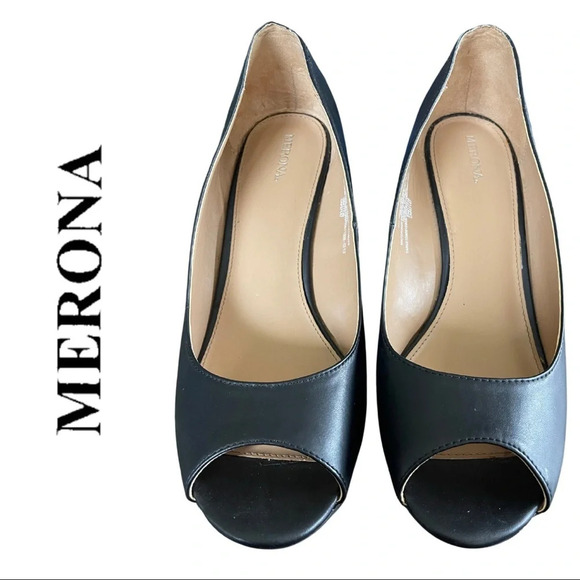 🛍️3/$40 Merona Open Toe Wedge Shoe Women’s Size 10 Black - Picture 2 of 5